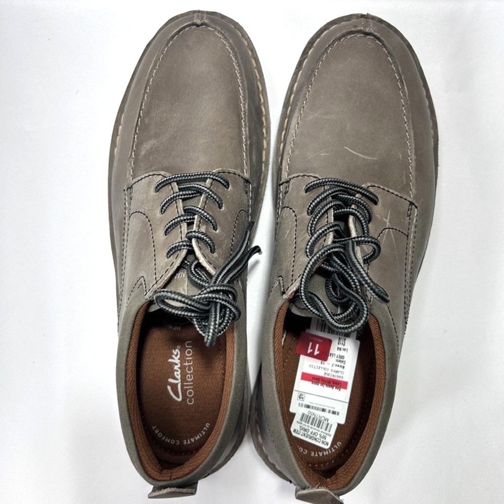 Clarks Men's Eastridge Moc Grey Leather US 11W - Picture 5 of 8